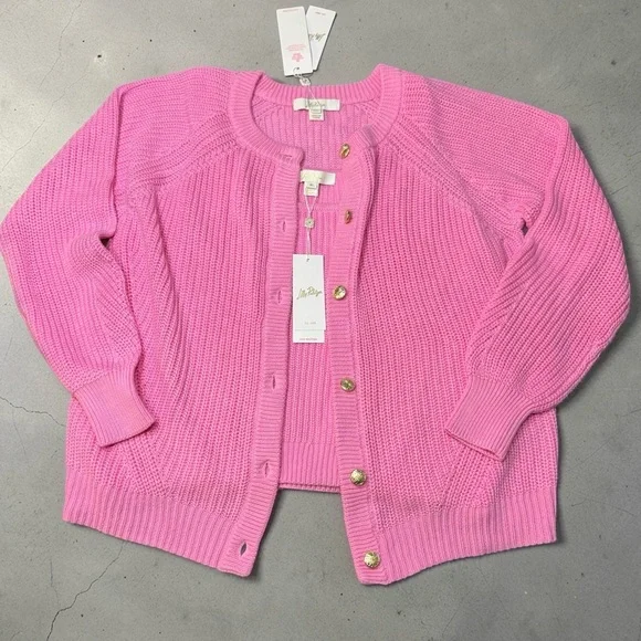 Lilly Pulitzer Bristow Ribbed Cardigan & Matching Tank Set In Pink Bliss NWT XL - Picture 4 of 16